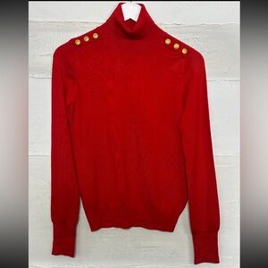 New w tags. Red turtleneck sweater gold buttons. Multiple sizes.